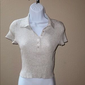 Calvin Klein Jeans Women's Heather Gray Ribbed Cropped S/S Sweater Women’s Sz S